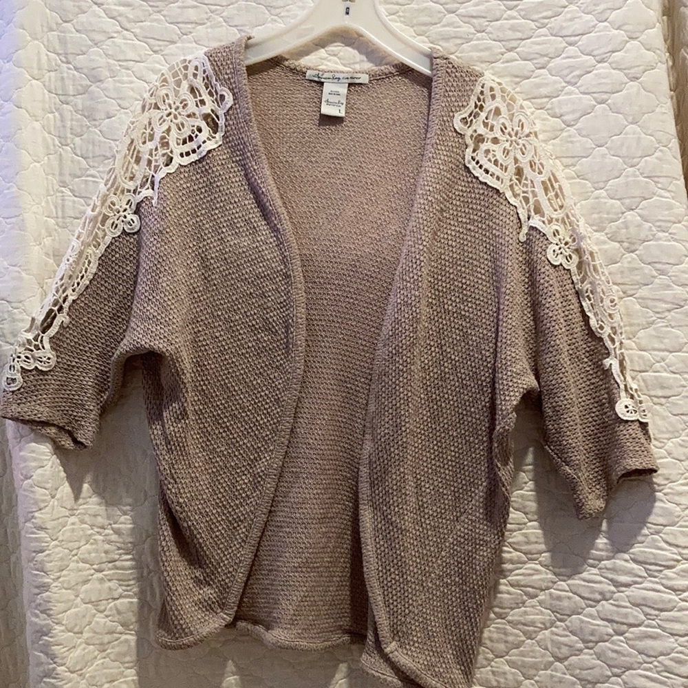 American rag thermal lace cardigan sweater